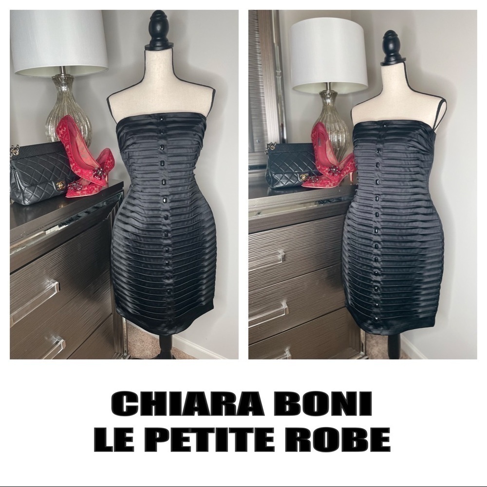 STUNNING 🤩 NWT Vintage Strapless Chiara Boni Black Strapless Dress Sz 10 - Picture 2 of 16